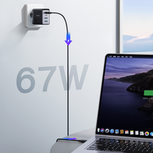 Заредете изображение във визуализатора на галерията – Joyroom charger GaN 67W 4 ports (2x USB, 2x USB C) black (TCG02) + cable USB C - USB C 100W 1.2m
