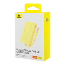 Заредете изображение във визуализатора на галерията – Baseus Magnetic Mini MagSafe 10000mAh 30W powerbank with built-in Lightning cable - yellow + Baseus Simple Series USB-C - USB-C 60W 0.3m cable
