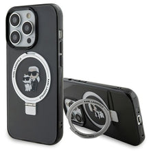 Заредете изображение във визуализатора на галерията – Karl Lagerfeld KLHMP15LHMRSKCK iPhone 15 Pro 6.1" black/black hardcase Ring Stand Karl&amp;Choupette MagSafe
