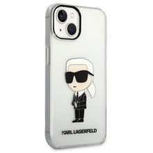 Заредете изображение във визуализатора на галерията – Original Pouch KARL LAGERFELD  Ikonik Karl Lagerfeld KLHCP14SHNIKTCT for Iphone 14 transparent
