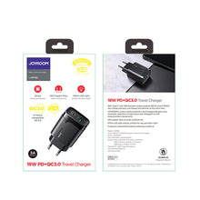 Заредете изображение във визуализатора на галерията – Joyroom fast charger 18W USB / USB Type C Quick Charge 3.0 Power Delivery black (L-QP182)
