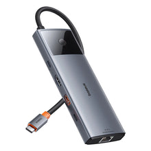 Заредете изображение във визуализатора на галерията – HUB 11in1 Baseus Metal Gleam Series USB-C to USB-C PD / USB-C / 3x USB-A / HDMI / AUX / RJ-45 / SD TF - gray
