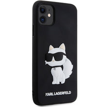 Заредете изображение във визуализатора на галерията – Original Pouch KARL LAGERFELD hardcase Rubber Choupette 3D KLHCN613DRKHNK for Iphone 11/ Xr Black
