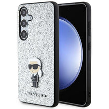 Заредете изображение във визуализатора на галерията – Karl Lagerfeld Fixed Glitter Ikonik Logo Metal Pin Case for Samsung Galaxy S24 - Silver
