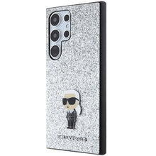 Заредете изображение във визуализатора на галерията – Karl Lagerfeld Fixed Glitter Ikonik Logo Metal Pin Case for Samsung Galaxy S24 Ultra - Silver
