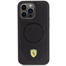 Заредете изображение във визуализатора на галерията – Original FERRARI hardcase Carbon Metal Logo Magsafe FEHMP15XPTEK for Iphone 15 Pro Max Black
