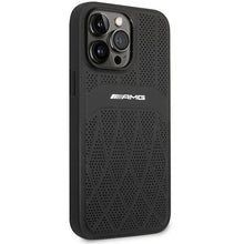 Заредете изображение във визуализатора на галерията – AMG AMHMP14XOSDBK iPhone 14 Pro Max 6.7" black/black hardcase Leather Curved Lines MagSafe

