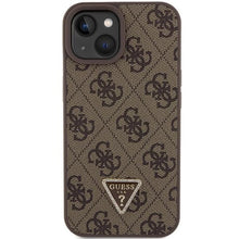 Заредете изображение във визуализатора на галерията – Guess Leather 4G Triangle Strass case for iPhone 15 - brown
