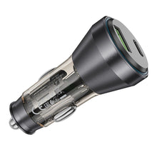 Заредете изображение във визуализатора на галерията – HOCO car charger USB QC 18W + Type C 30W with digital display PD48W NZ12B transparent black
