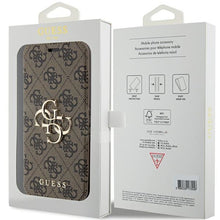 Заредете изображение във визуализатора на галерията – Original Case GUESS book 4G Metal Logo GUBKP15X4GMGBR for Iphone 15 Pro Max brown
