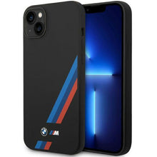 Заредете изображение във визуализатора на галерията – Case BMW BMHCP14M22SOTK iPhone 14 Plus 6.7" black/black Silicone Slanted Sttripes
