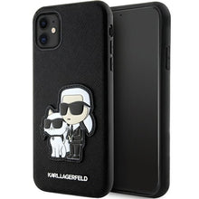 Заредете изображение във визуализатора на галерията – Original Pouch KARL LAGERFELD Saffiano Karl &amp; Choupette KLHCN61SANKCPK for Iphone 11/ Xr Black
