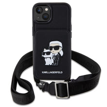 Заредете изображение във визуализатора на галерията – Original Pouch KARL LAGERFELD Crossbody Saffiano Karl &amp; Choupette KLHCP14SCSAKCPMK for Iphone 14 Black
