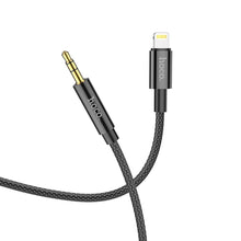 Заредете изображение във визуализатора на галерията – HOCO cable AUX Audio Jack 3,5mm to Lightninng 8-pin UPA19 1m black
