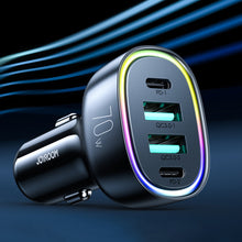 Заредете изображение във визуализатора на галерията – Joyroom car charger 70W with 4 ports: 2 x USB C, 2 x USB black (JR-CL29)
