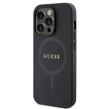 Заредете изображение във визуализатора на галерията – Original Case GUESS hardcase Saffiano MagSafe GUHMP14LPSAHMCK for Iphone 14 Pro black
