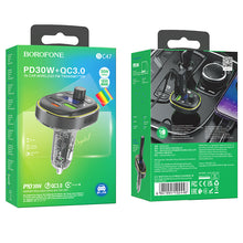 Заредете изображение във визуализатора на галерията – Borofone Transmitter FM BC47 Might MP3, Bluetooth - 2xUSB + Type C - QC 3.0 18W PD 30W grey

