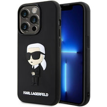 Заредете изображение във визуализатора на галерията – Original Pouch KARL LAGERFELD hardcase Rubber Ikonik 3D KLHCP14L3DRKINK for Iphone 14 Pro Black
