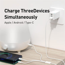 Заредете изображение във визуализатора на галерията – BASEUS cable 3in1 Flash Series II USB A to Micro + Lightning 8-pin + Type C 3,5A 0,5m white P10320105221-01
