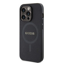 Заредете изображение във визуализатора на галерията – Original Case GUESS hardcase Saffiano MagSafe GUHMP15LPSAHMCK for Iphone 15 Pro black
