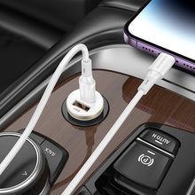 Заредете изображение във визуализатора на галерията – Borofone Car charger BZ22 Scenery - USB + Type C - QC 3.0 PD 30W with Type C to Lightning cable white
