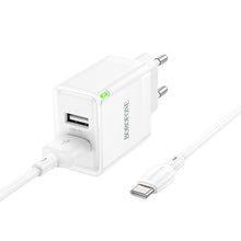 Заредете изображение във визуализатора на галерията – Borofone Wall charger BN15 Strong - 2xUSB - 2,1A with USB to Type C cable white
