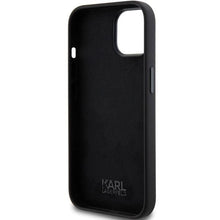 Заредете изображение във визуализатора на галерията – Karl Lagerfeld Silicone Choupette Metal Pin case for iPhone 15 - black
