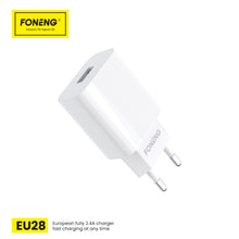 Заредете изображение във визуализатора на галерията – Foneng Wall charger EU28 - USB - 2,4A with USB to Micro USB cable white
