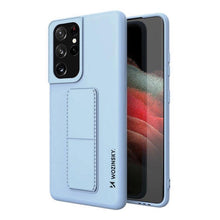 Заредете изображение във визуализатора на галерията – Wozinsky Kickstand Case Silicone Stand Cover for Samsung Galaxy S21 Ultra 5G Light Blue
