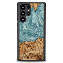 Заредете изображение във визуализатора на галерията – Wood and resin case for Samsung Galaxy S22 Ultra Bewood Unique Uranus - blue and white

