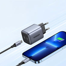 Заредете изображение във визуализатора на галерията – Ugreen fast charger GaN 2xUSB-C 45W gray (CD294)
