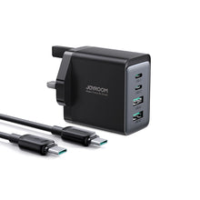 Заредете изображение във визуализатора на галерията – Joyroom TCG02 PD USB-C USB-A 67W GaN wall charger (UK) + USB-C cable - black
