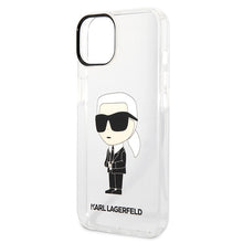 Заредете изображение във визуализатора на галерията – Original Pouch KARL LAGERFELD  Ikonik Karl Lagerfeld KLHCP14SHNIKTCT for Iphone 14 transparent
