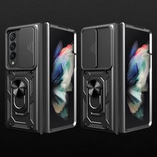 Заредете изображение във визуализатора на галерията – Hybrid Armor Camshield case for Samsung Galaxy Z Fold 4 armored case with camera cover black
