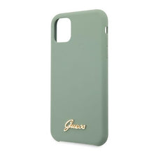 Заредете изображение във визуализатора на галерията – Guess GUHCN65LSLMGKA iPhone 11 Pro Max khaki hard case Silicone Vintage Gold Logo
