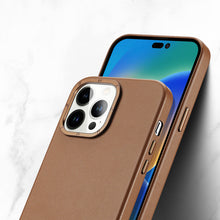 Заредете изображение във визуализатора на галерията – Dux Ducis Grit Leather Case for iPhone 14 Pro Elegant Faux Leather Cover (MagSafe Compatible) Brown
