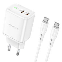 Заредете изображение във визуализатора на галерията – Borofone Wall charger BN9 Reacher - 2xType C - QC 3.0 PD 35W with Type C to Type C cable white
