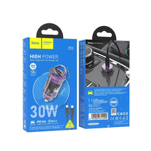 Заредете изображение във визуализатора на галерията – HOCO car charger Type C + cable Type C to Type C PD 30W Z53 purple
