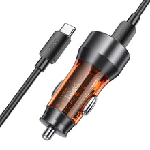 Заредете изображение във визуализатора на галерията – HOCO car charger USB QC 18W + Type C 25W + cabel Type C to Type C PD43W NZ12A transparent orange
