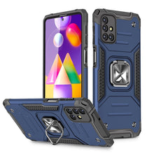 Заредете изображение във визуализатора на галерията – Wozinsky Ring Armor Case Kickstand Tough Rugged Cover for Samsung Galaxy M31s blue
