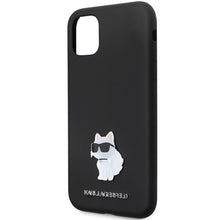 Заредете изображение във визуализатора на галерията – Original Pouch KARL LAGERFELD hardcase Silicone C Metal Pin KLHCN61SMHCNPK  for Iphone 11/ Xr black
