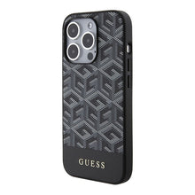 Заредете изображение във визуализатора на галерията – Original faceplate case GUESS GUHMP15LHGCFSEK for iPhone 15 PRO (Magsafe GCUBE Stripes / black)
