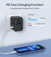 Заредете изображение във визуализатора на галерията – Choetech PD6041 USB-C USB-A PD 30W Travel Charger with 4 US EU UK AU Plugs - Black
