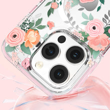 Заредете изображение във визуализатора на галерията – Kingxbar Flora Series magnetic case for iPhone 14 Pro MagSafe decorated with rose flowers print
