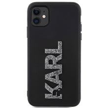 Заредете изображение във визуализатора на галерията – Original Pouch KARL LAGERFELD hardcase 3D Rubber Glitter Logo KLHCN613DMBKCK for Iphone 11/ Xr Black

