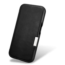 Заредете изображение във визуализатора на галерията – MagSafe Compatible Leather Flip Case for iPhone 15 iCarer Curved Edge Oil Wax Real Leather Folio Case - Black
