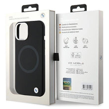 Заредете изображение във визуализатора на галерията – BMW Signature Liquid Silicone MagSafe case for iPhone 15 - black
