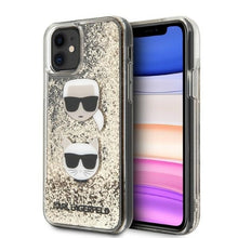 Заредете изображение във визуализатора на галерията – Original Pouch KARL LAGERFELD -  hardcase Liquid Glitter Karl&amp;Choupette KLHCN61KCGLGO for Iphone 11 - gold
