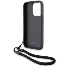 Заредете изображение във визуализатора на галерията – BMW Signature Leather Wordmark Cord case for iPhone 15 Pro - black
