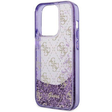 Заредете изображение във визуализатора на галерията – Original faceplate case GUESS GUHCP14LLC4PSGU for iPhone 14 PRO (Liquid Glitter 4G Translucent / purple)
